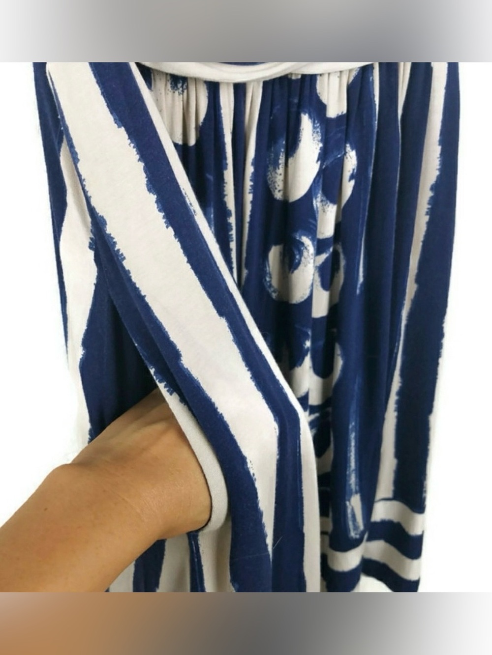 Anthropologie Sennebec Dress by Maeve Navy White Size Medium. - Picture 5 of 7